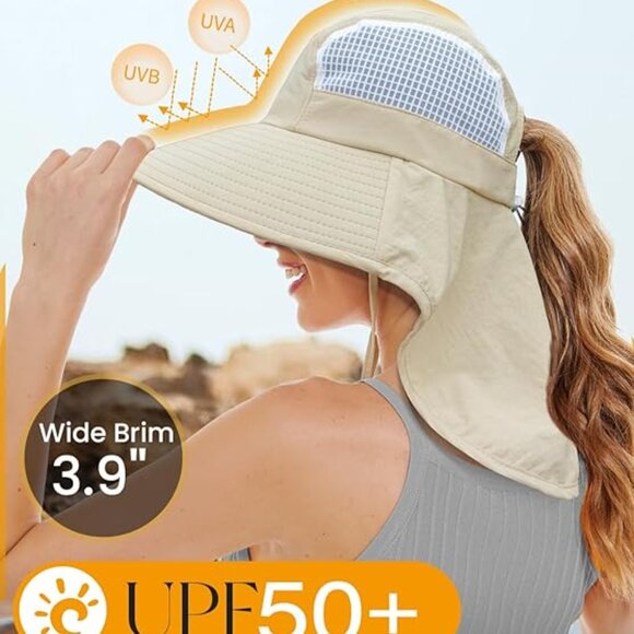 Sun Hats for Women UV Protection with Neck Flap Wide Brim Beach Hats
